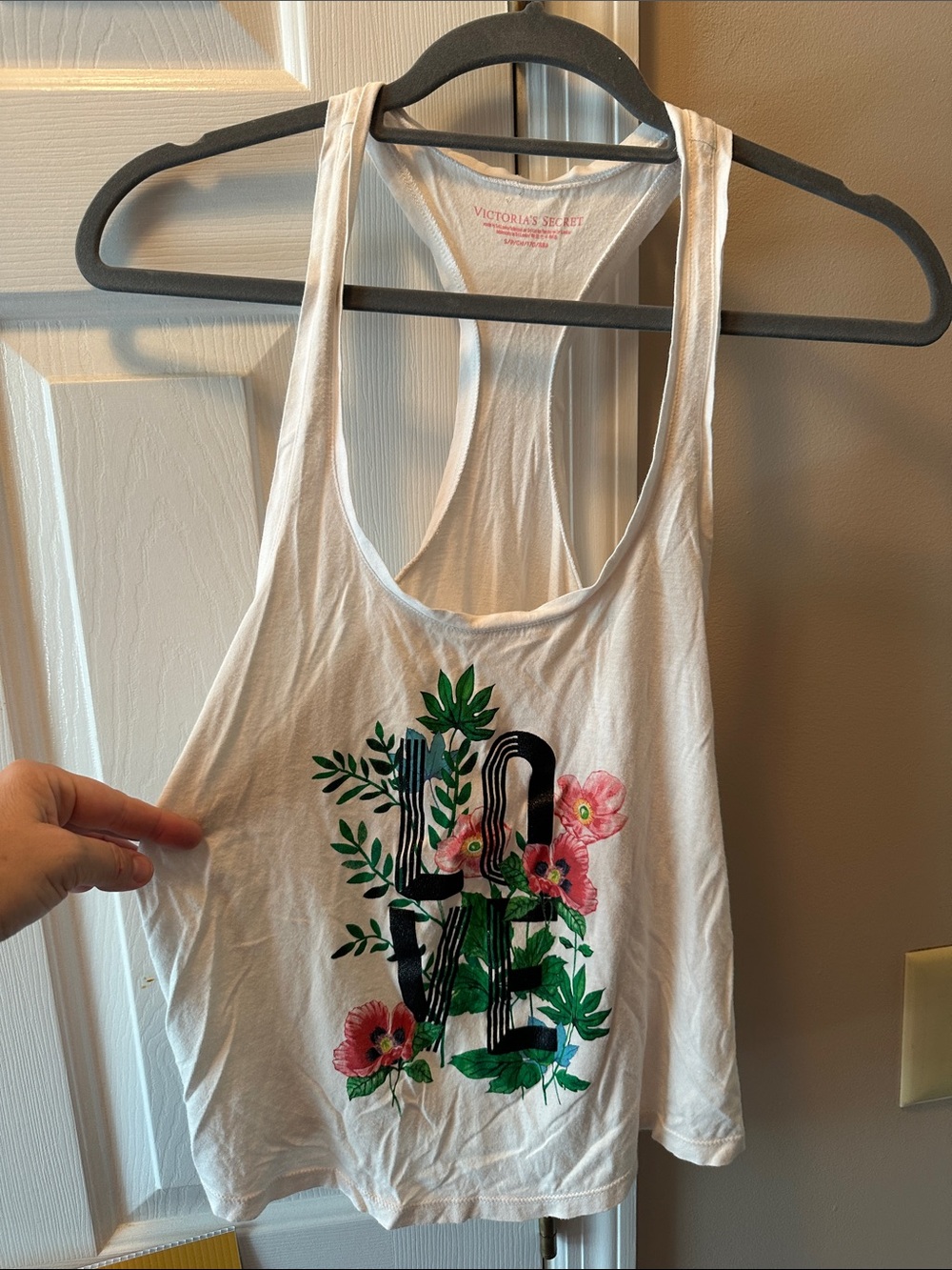 Victoria's Secret White Tank with Floral "LOVE" Graphic small